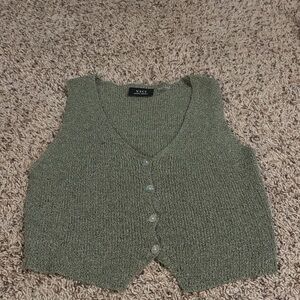 Green Knit Button-Up Vest